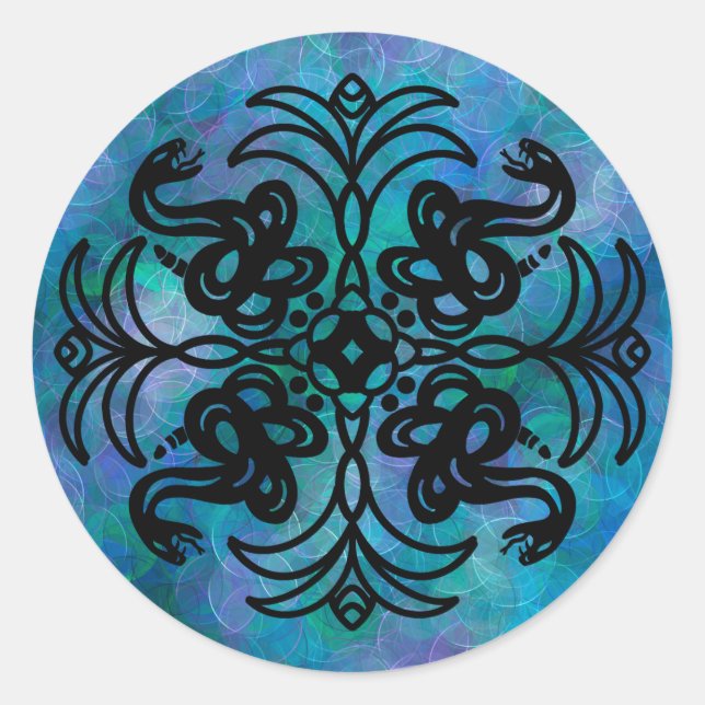 Black and Blue Snake Mandala Runder Aufkleber (Vorderseite)
