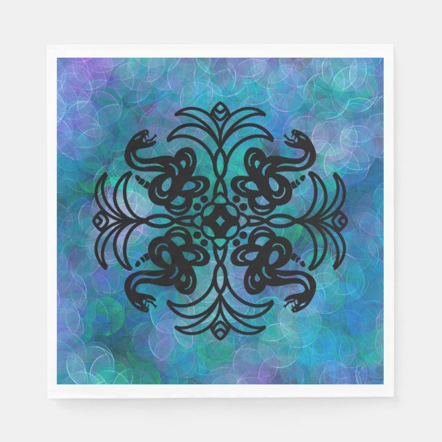 Black and Blue Tribal Snake Serviette (Vorderseite)