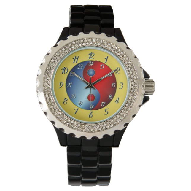 Black and Bold Yellow Yen Yang Watch Armbanduhr (Vorderseite)