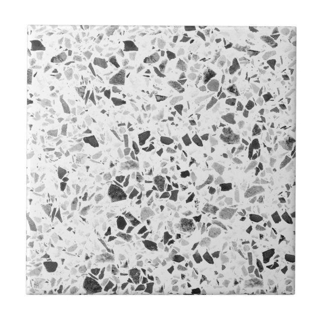 Black and Charcoal Terrazzo Print Fliese (Vorderseite)