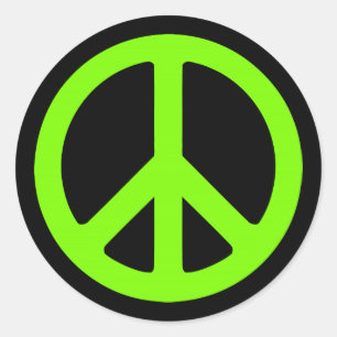 Black and Chartreuse Peace Symbol Runder Aufkleber