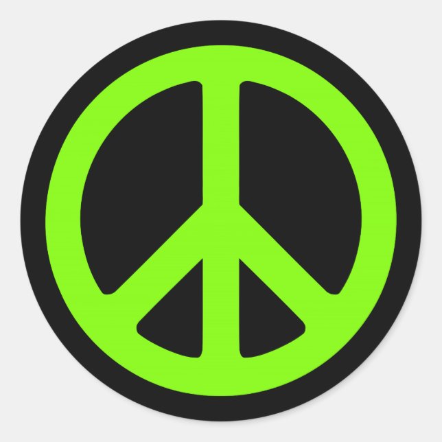 Black and Chartreuse Peace Symbol Runder Aufkleber (Vorderseite)