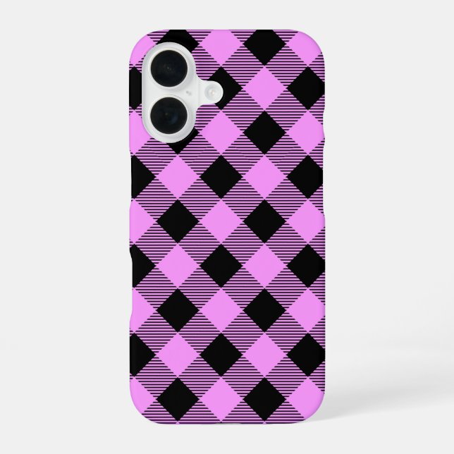 Black and Coral Checked iPhone 16 Hülle (Rückseite)