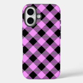 Black and Coral Checked iPhone 16 Hülle