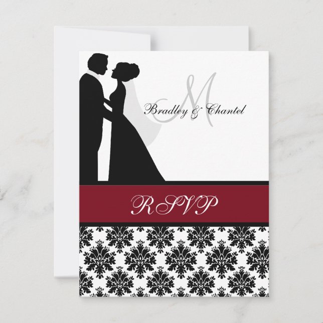 Black and Cranberry Wedding Couple RSVP Card (Vorderseite)