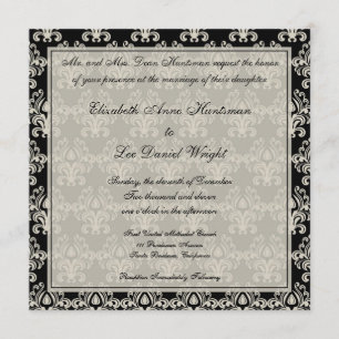 Black and Cream Vintag Damask Lace Wedding Invita Einladung