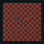 Black and Deep red checkerboard pattern Quadratische Wanduhr<br><div class="desc">Red and black checkerboard pattern with alternating squares,  creating a rhythmic,  geometric design. The colors are bold,  giving a striking visual contrast.</div>