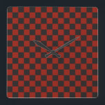 Black and Deep red checkerboard pattern Quadratische Wanduhr<br><div class="desc">Red and black checkerboard pattern with alternating squares,  creating a rhythmic,  geometric design. The colors are bold,  giving a striking visual contrast.</div>