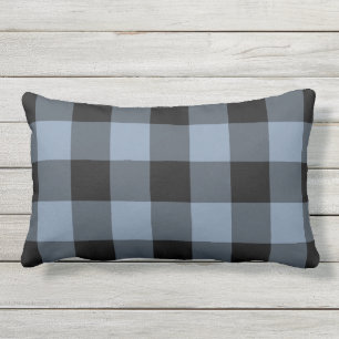 Black and Denim Blue Gingham Buffalo Karo Pattern Kissen Für Draußen