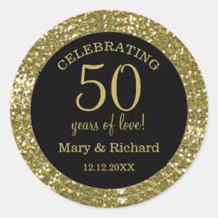 Black and Glitzer Gold 50. Hochzeitstag Runder Aufkleber