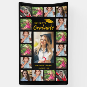 Black and Gold 17 Foto Collage Graduation Party Banner