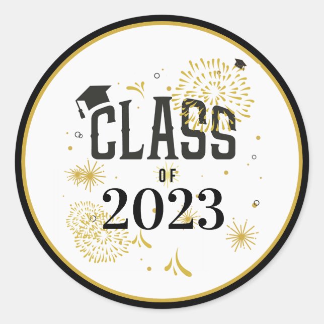 Black and Gold 2021 Abschluss Celebration Party I Runder Aufkleber (Vorderseite)