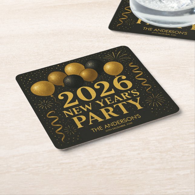 Black And Gold 2026 New Year Party Rechteckiger Pappuntersetzer (angewinkelt)