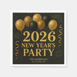 Black And Gold 2026 New Year Party Serviette