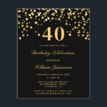 Black and Gold 40. Geburtstag Party Flyer<br><div class="desc">Budget Black and Gold 40. Geburtstag Party Flyer</div>