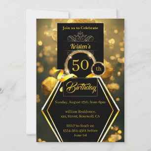 Black and Gold 50. Geburtstagsfeier Einladung