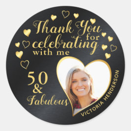 Black and Gold 50. Geburtstagsparty Danke Runder Aufkleber