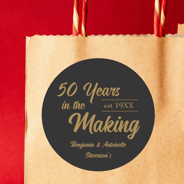 Black and Gold 50. Hochzeitstag Runder Aufkleber (Von Creator hochgeladen)