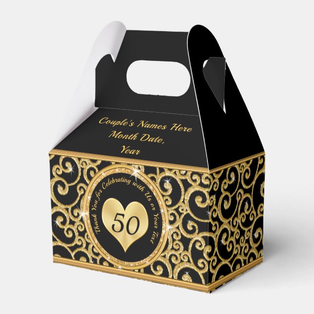 Black and Gold 50 Jahre Jubiläum Gefälligkeitsboxe Geschenkschachtel (Vorderseite)