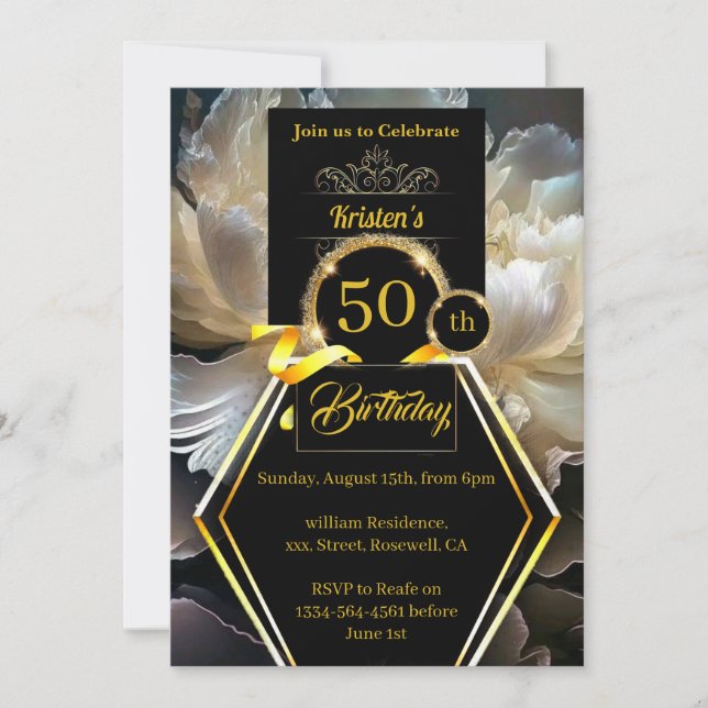 Black and Gold 50e anniversaire Invitation (Devant)
