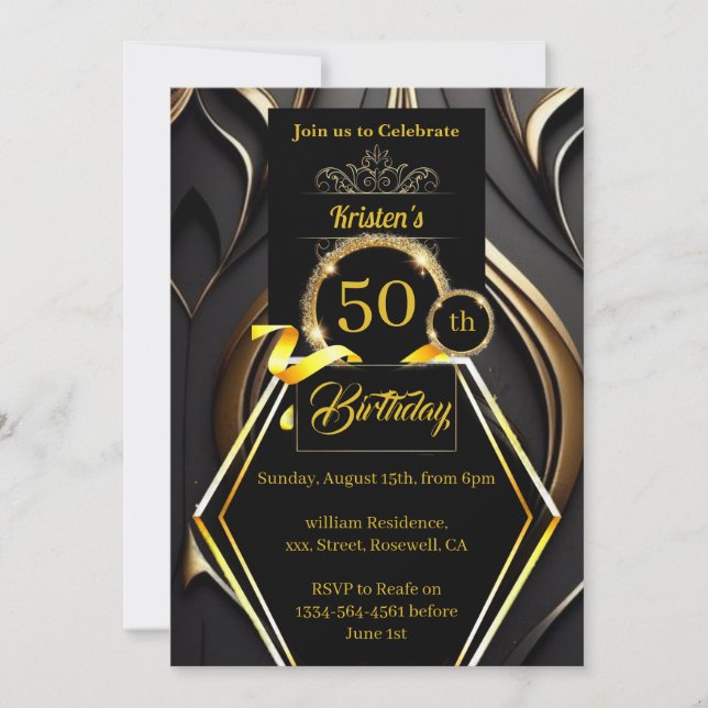 Black and Gold 50e anniversaire Invitation (Devant)