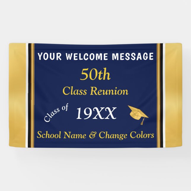 Black and Gold 50th Class Wiedersehen Banner, JEDE Banner (Horizontal)