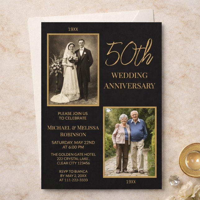 Black and Gold 50th Wedding Anniversary Design Einladung (Von Creator hochgeladen)
