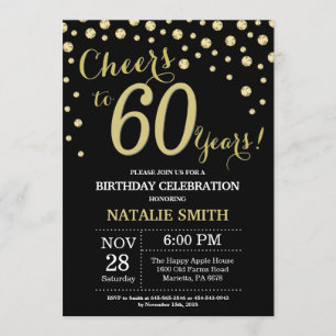 Black and Gold 60. Geburtstag Diamond Einladung