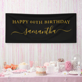 Black and Gold 60. Geburtstag Eleganter Swash Name Banner