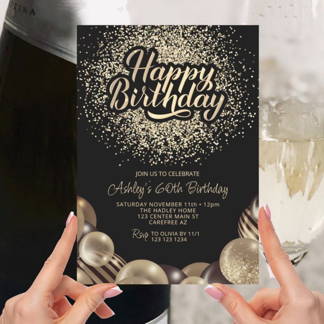 Black and Gold 60th Birthday Invitation (Créateur téléchargé)