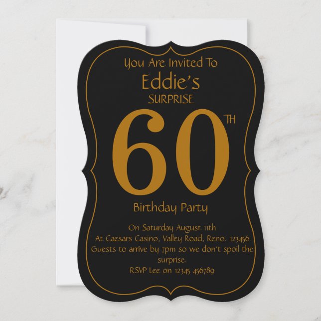 Black and Gold 60th Birthday Party Invitation Einladung (Vorderseite)