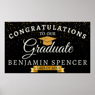 Black and Gold Abschluss Celebration Banner Poster