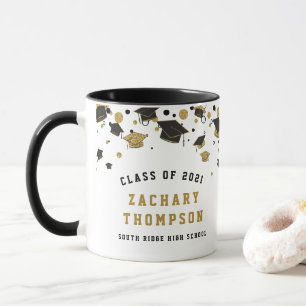 Black and Gold Abschluss Class 2021 Glitzer Tasse