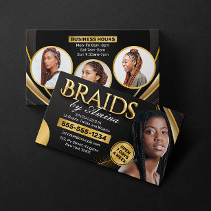 Black and Gold African Hair Braiding Salon Foto Visitenkarte