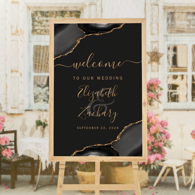 Black and Gold Agate Corners 24x36 Wedding Willkom Poster (Von Creator hochgeladen)