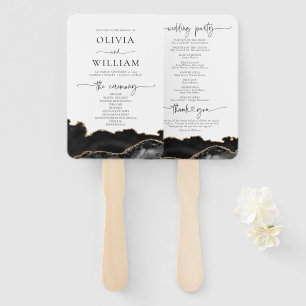 Black and Gold Agate Wedding Program Hand Fan Fächer