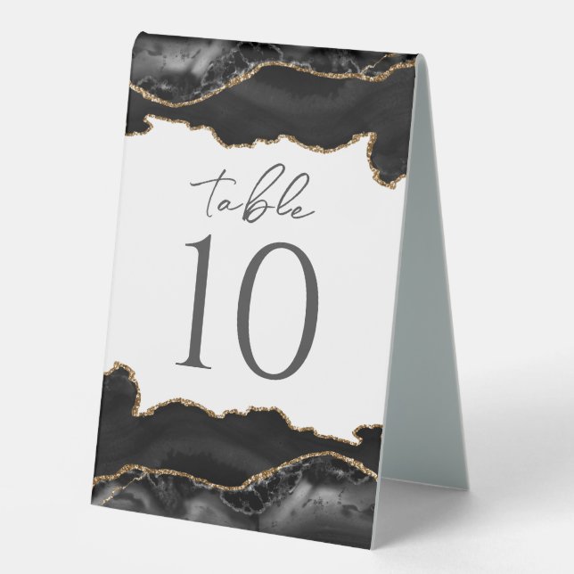 Black and Gold Agate Wedding Table Card Tischaufsteller (Vorderseite)