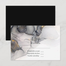 Black and Gold Alcohol Ink Wedding RSVP Card Karte