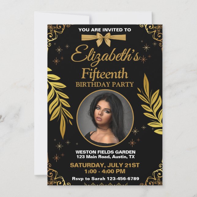 Black and Gold Any Age Birthday Einladung (Vorderseite)