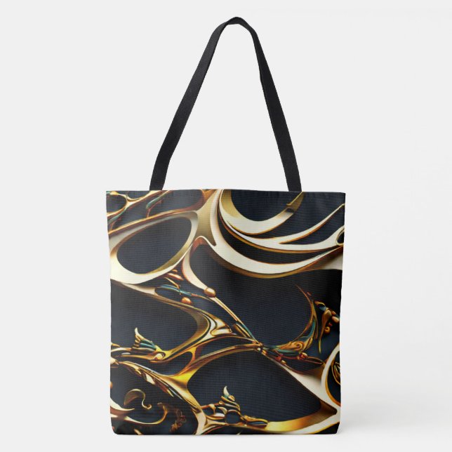 Black and Gold Arabesque Tote Bag Tasche (Vorderseite)