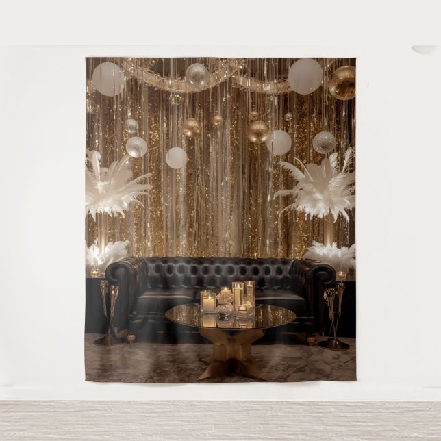 Black and Gold Art Deco Back Drop Great Gatsby Wandteppich (Vorderseite)