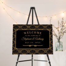 Black and Gold Art Deco Fan Blume Hochzeit