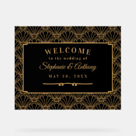 Black and Gold Art Deco Fan Blume Hochzeit Acrylschild