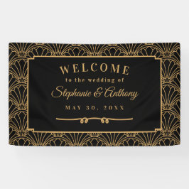 Black and Gold Art Deco Fan Blume Hochzeit Banner