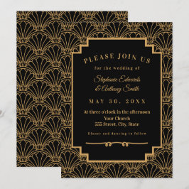 Black and Gold Art Deco Fan Blume Hochzeit Einladung