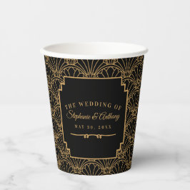 Black and Gold Art Deco Fan Blume Hochzeit Pappbecher