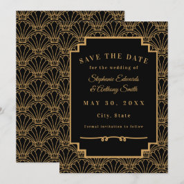 Black and Gold Art Deco Fan Blume Hochzeit Save The Date