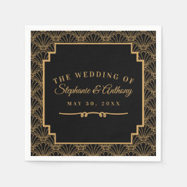 Black and Gold Art Deco Fan Blume Hochzeit Serviette
