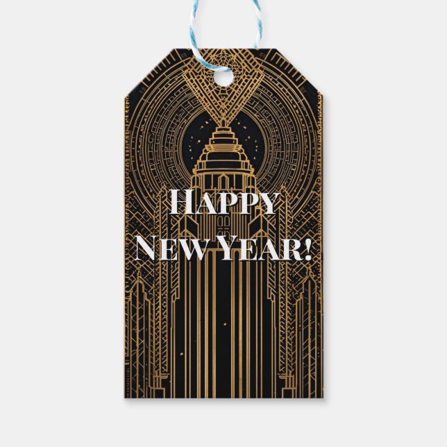 Black and Gold Art Deco  Geschenkanhänger (Vorderseite)