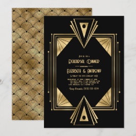 Black and Gold Art Deco Gold Rehearsal Dinner Einladung